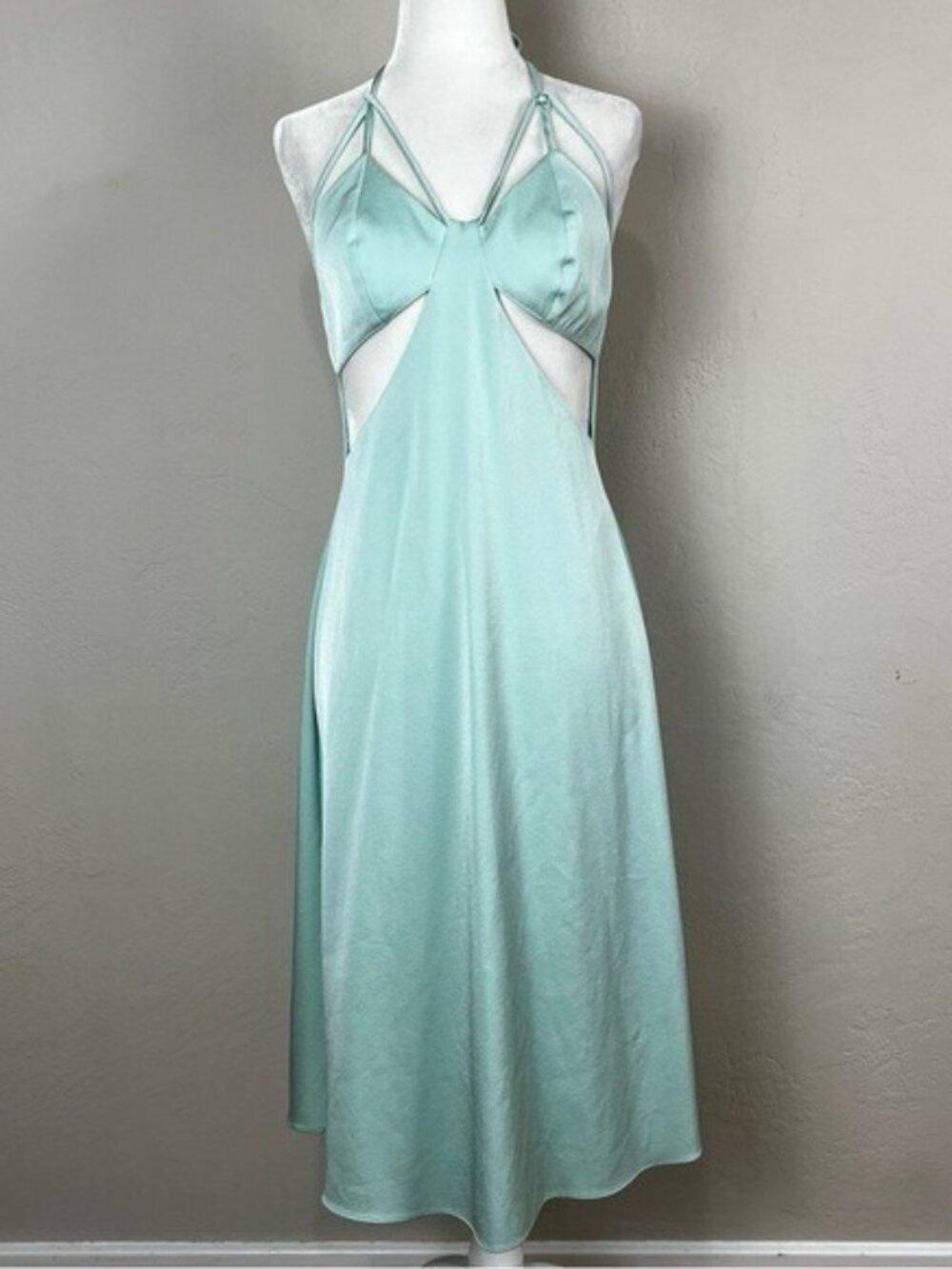 Sipos‎ Blue Crepe Butterfly Cut Out Strappy Halter Midi Slip Dress Size Small